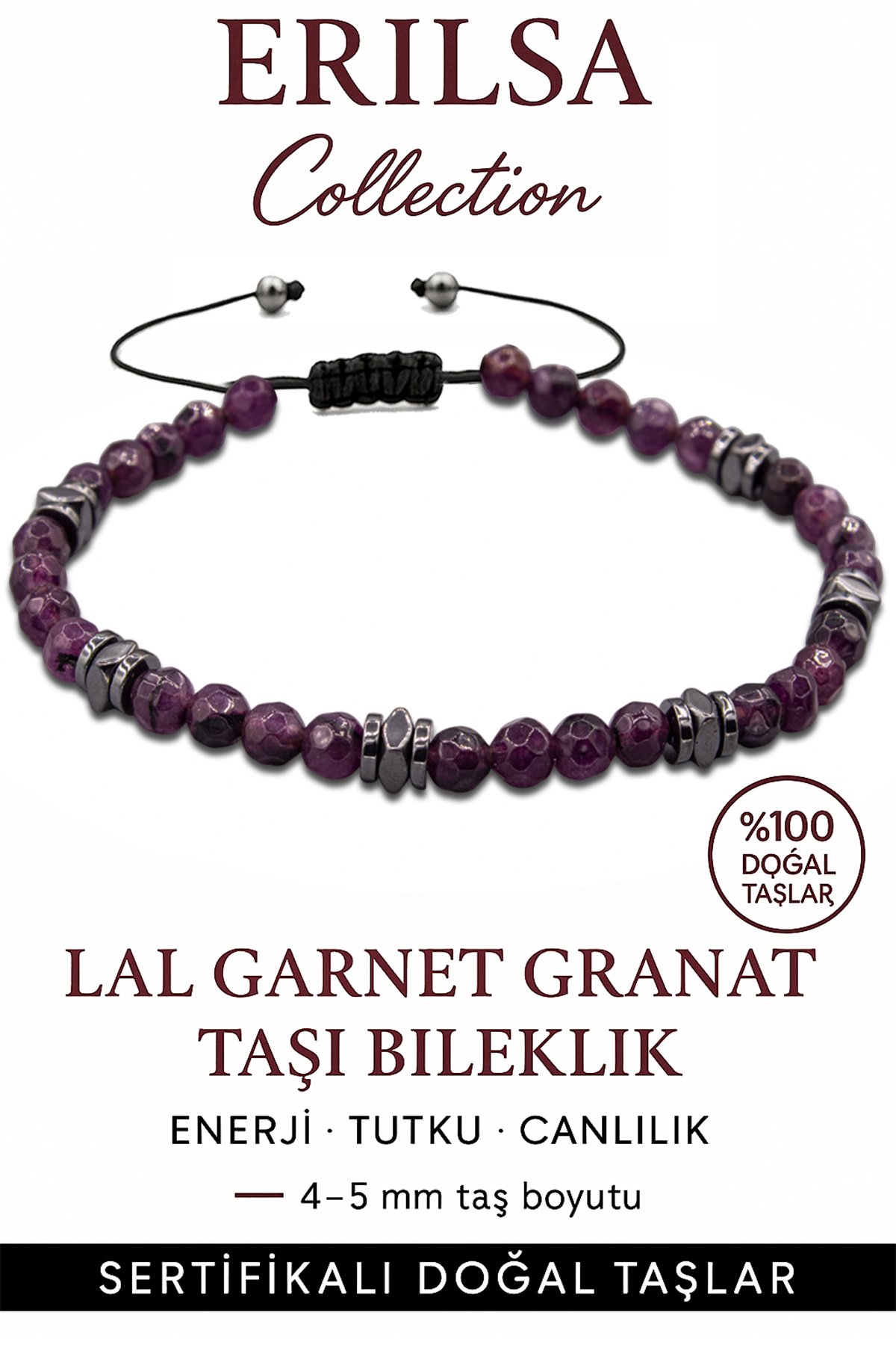 Sertifikalı Fasetli Terahertz – Lal (Garnet/Granat) Taşı Bileklik (İnce Model) – Tutku, Dayanıklılık ve Yaşam Gücü Taşı
