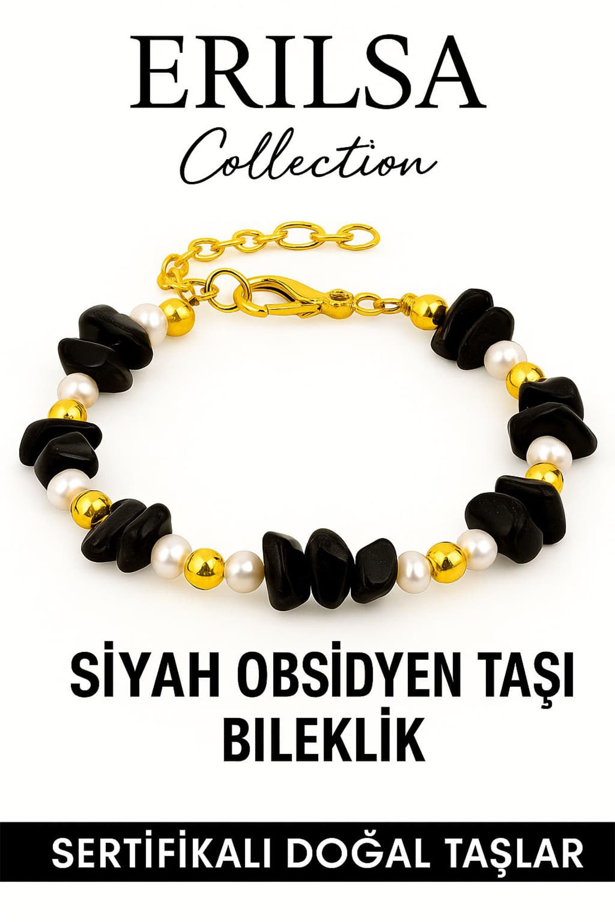 Sertifikalı İnci ve Siyah Obsidyen Taşı Bileklik – Koruma ve Denge Enerjisi