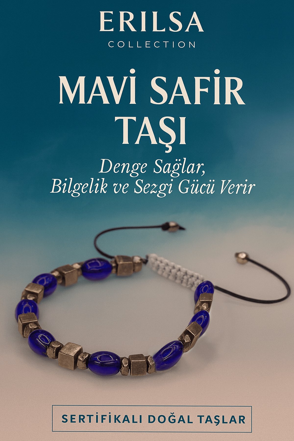 Sertifikalı Sentetik Mavi Safir Taşı Bileklik - Denge Bilgelik ve Sezgi Gücü Veren Takı