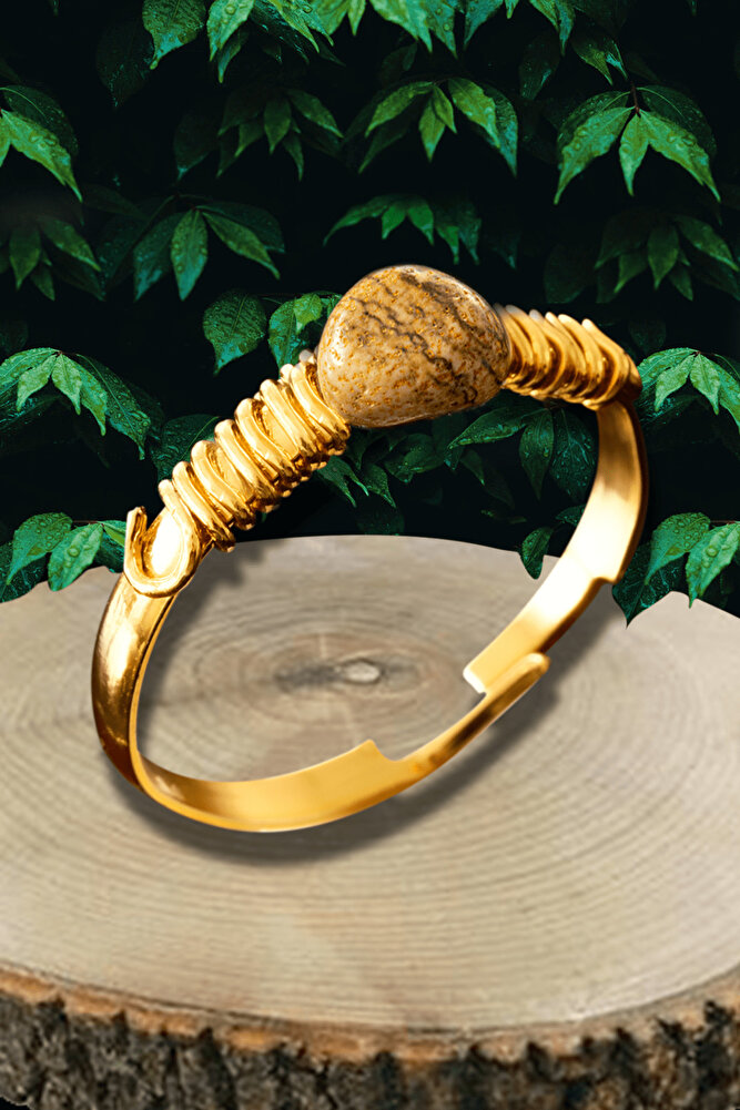 Sertifikalı Kırık Taşlı Gold Model Kahverengi Jasper Taşı Yüzük - Ayarlamalı