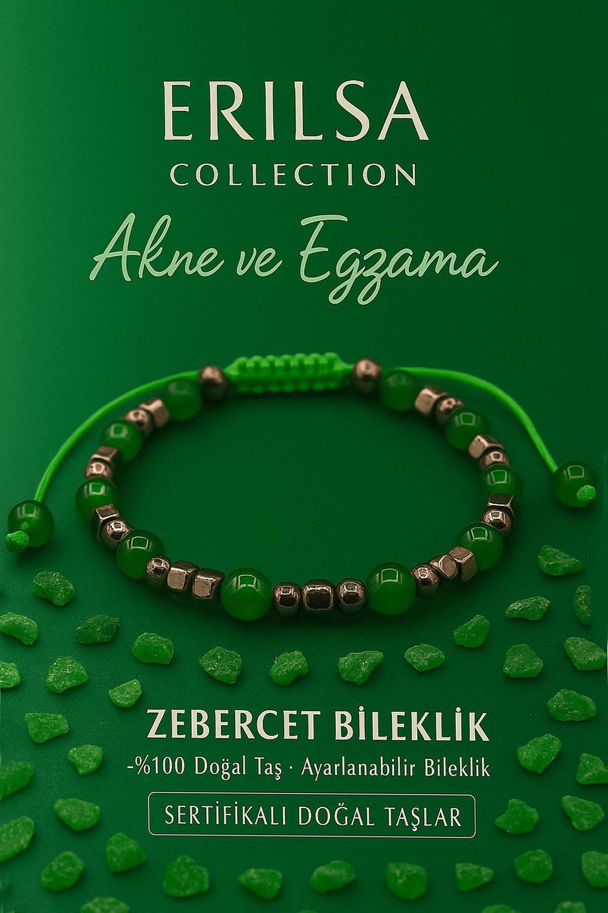 Sertifikalı Akne ve Egzama Destek Bilekliği - Zebercet ve Terahertz Taşı 6mm