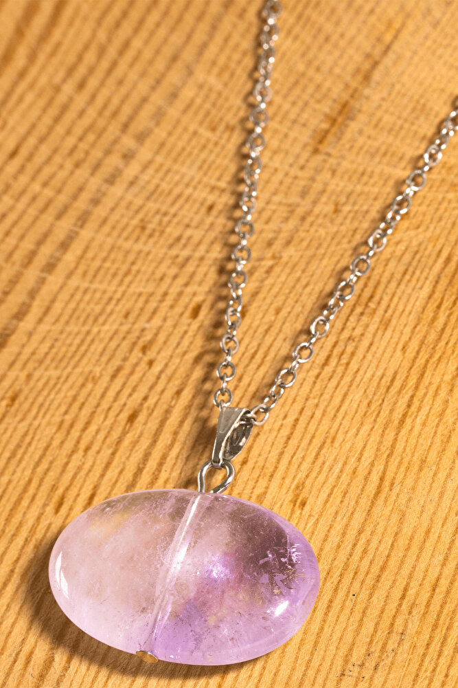 Sertifikalı Oval Model Ametist Taşı Kolye
