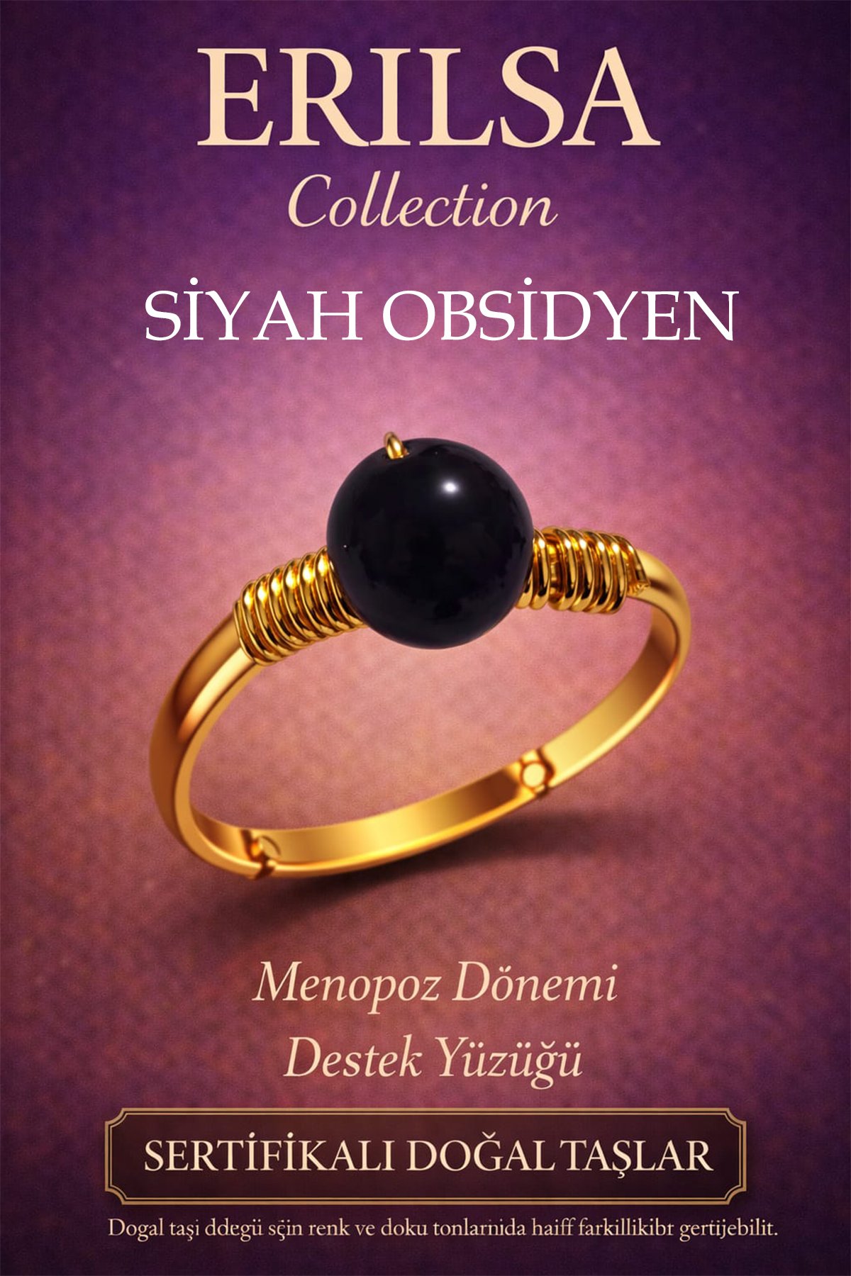 Sertifikalı Menopoz Dönemi Enerji Yüzüğü – Siyah Obsidyen Ayarlanabilir Gold İnce Kasa Başak Oğlak