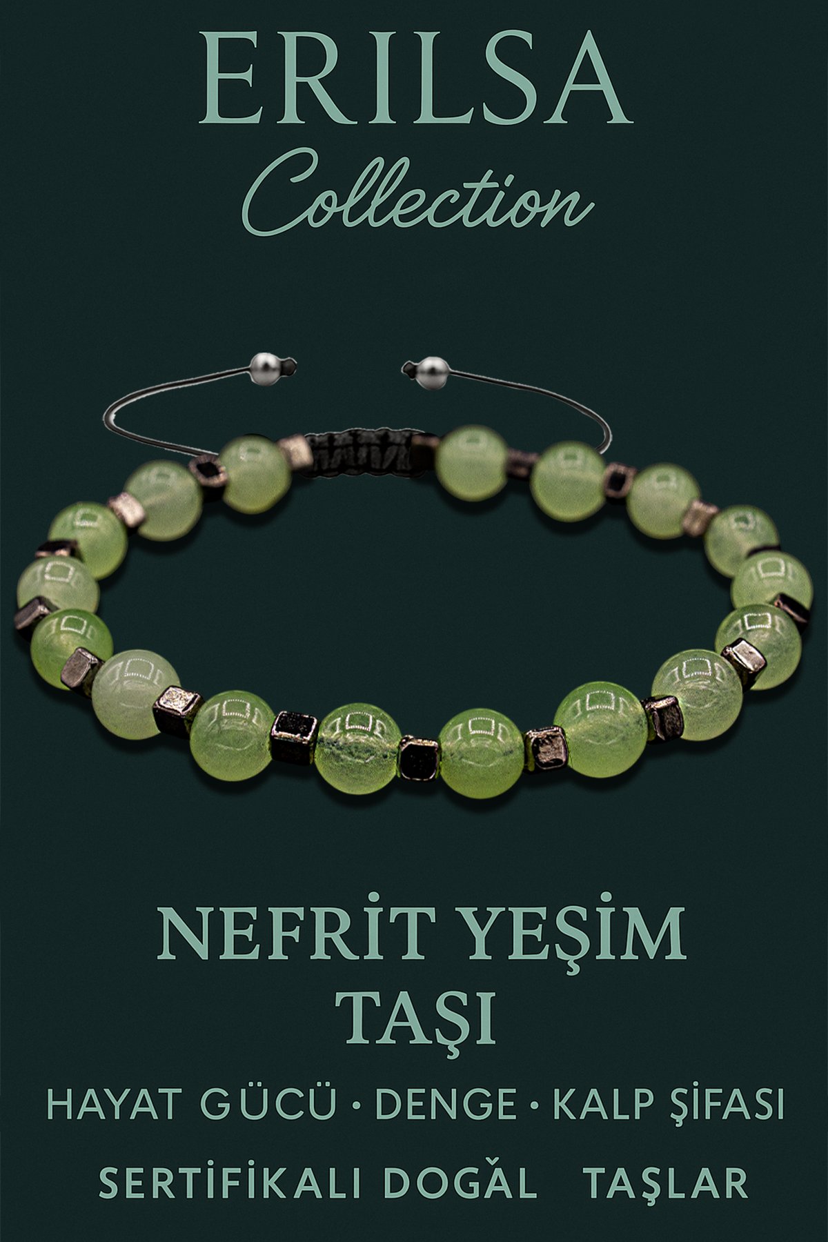 Sertifikalı Terahertz &amp; Nefrit Yeşim Taşı Bileklik – Huzur, Denge ve Koruma