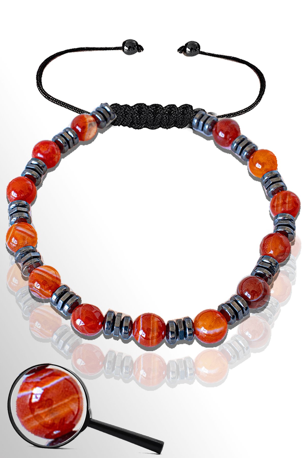 Sertifikalı Hematitli 6 Mm Doğal Karnelyan Akik Taşı Bileklik - Karneol Taşı