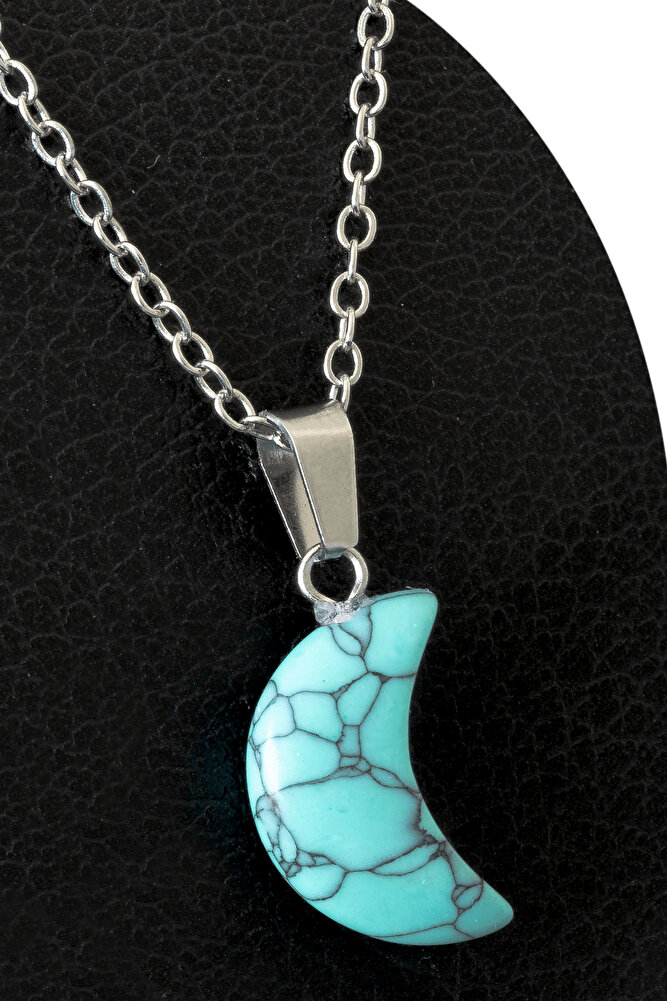 Sertifikalı Ay Model Firuze (Turkuaz) Taşı Kolye