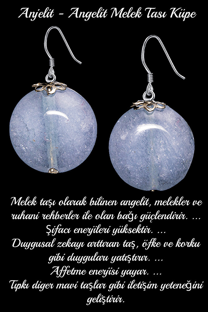 Sertifikalı Anjelit Angelite Melek Taşı Doğal Taş Küpe