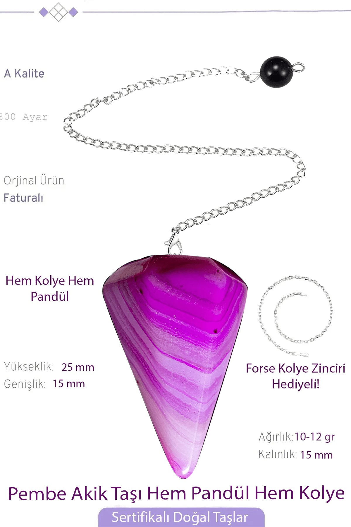 Sertifikalı Pembe Akik Taşı Pandül Sarkaç Hem Pandül - Hem Kolye