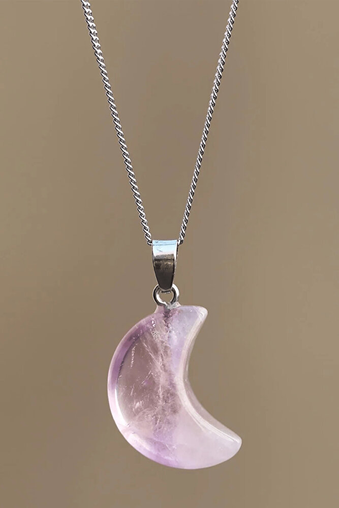 Sertifikalı Ametist Doğal Taş Ay Model Kolye