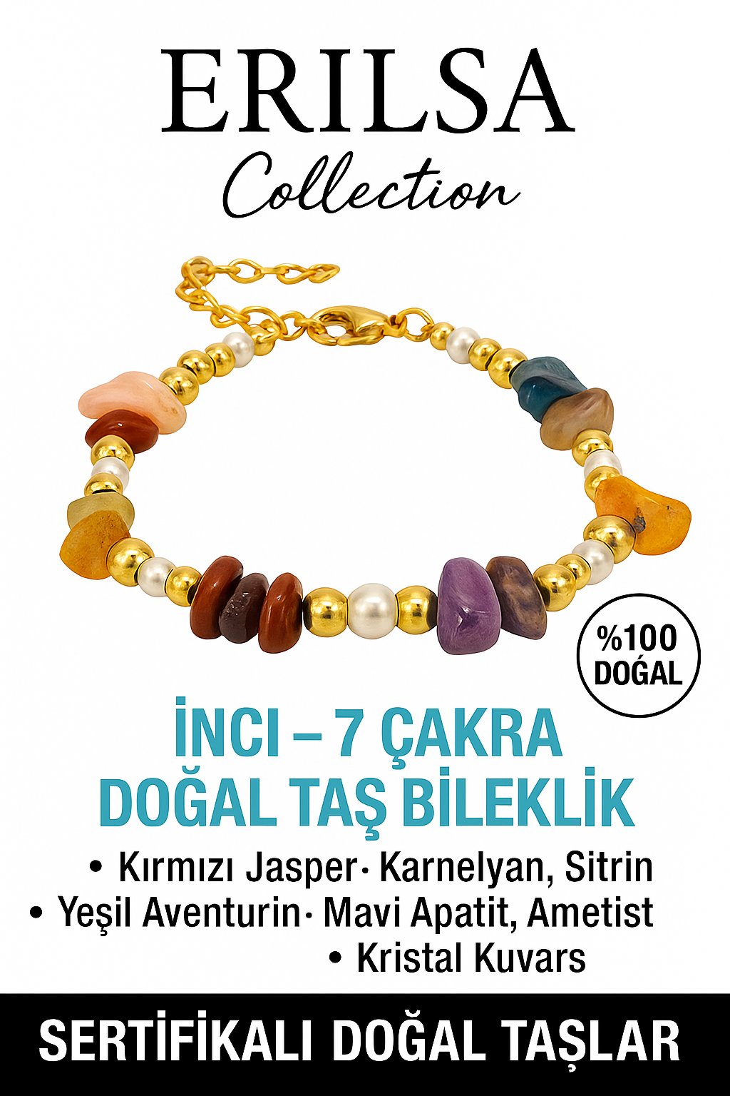 Sertifikalı İnci - 7 Çakra Doğal Taş Bileklik – Enerji Dengesi ve Şifa