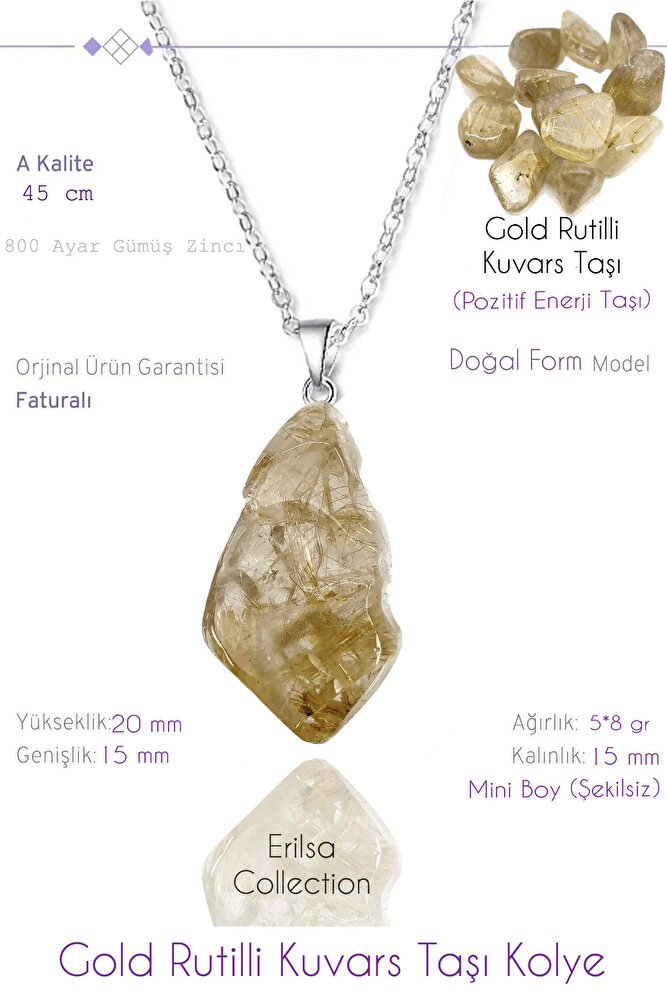 Sertifikalı Tımbıl Model Gold Rutilli Kuvars Taşı Kolye (Mini Boy)