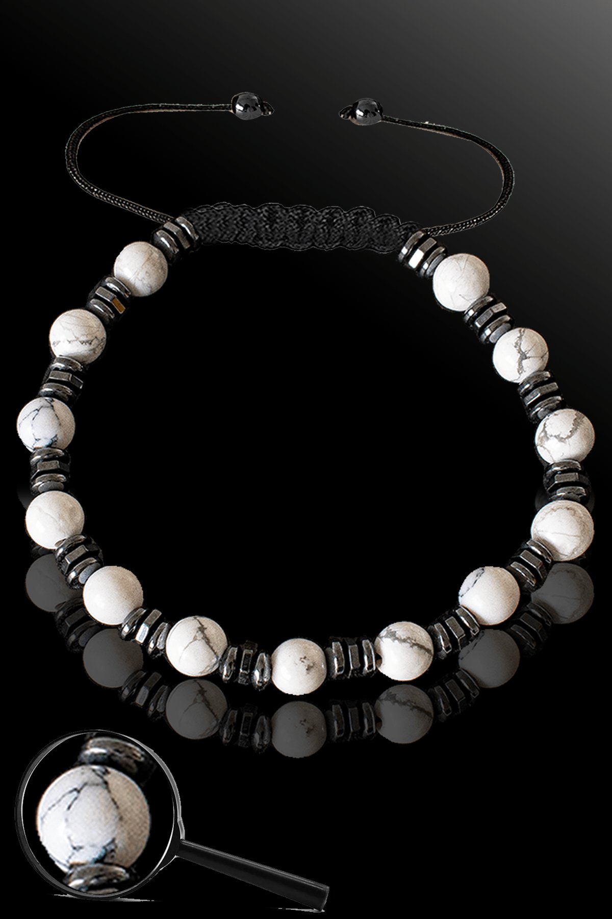 Sertifikalı Silver Hematitli 6 Mm Doğal Havlit Taşı Bileklik - Ayarlamalı