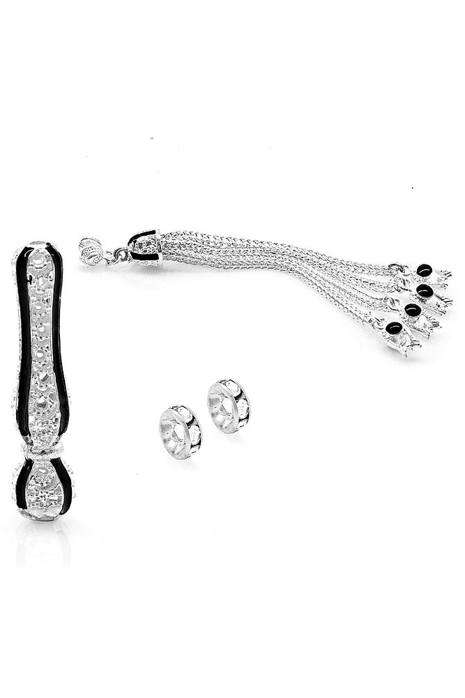 Beyaz Altın Kaplama Siyah Mineli Telkari Imame Püskül Set