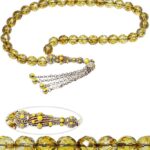 Sertifikalı Telkari Püskül Sarı Doğal Kuvars Taşı Tesbih