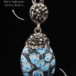 Sertifikalı Zirkon Taşlı Model Mavi Beyaz Murano Kuvars Taşı Kolye