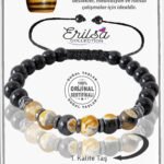 Sertifikalı Gerçek Obsidyen - Turuncu Siyah Tibet Akiği Taşı Bileklik