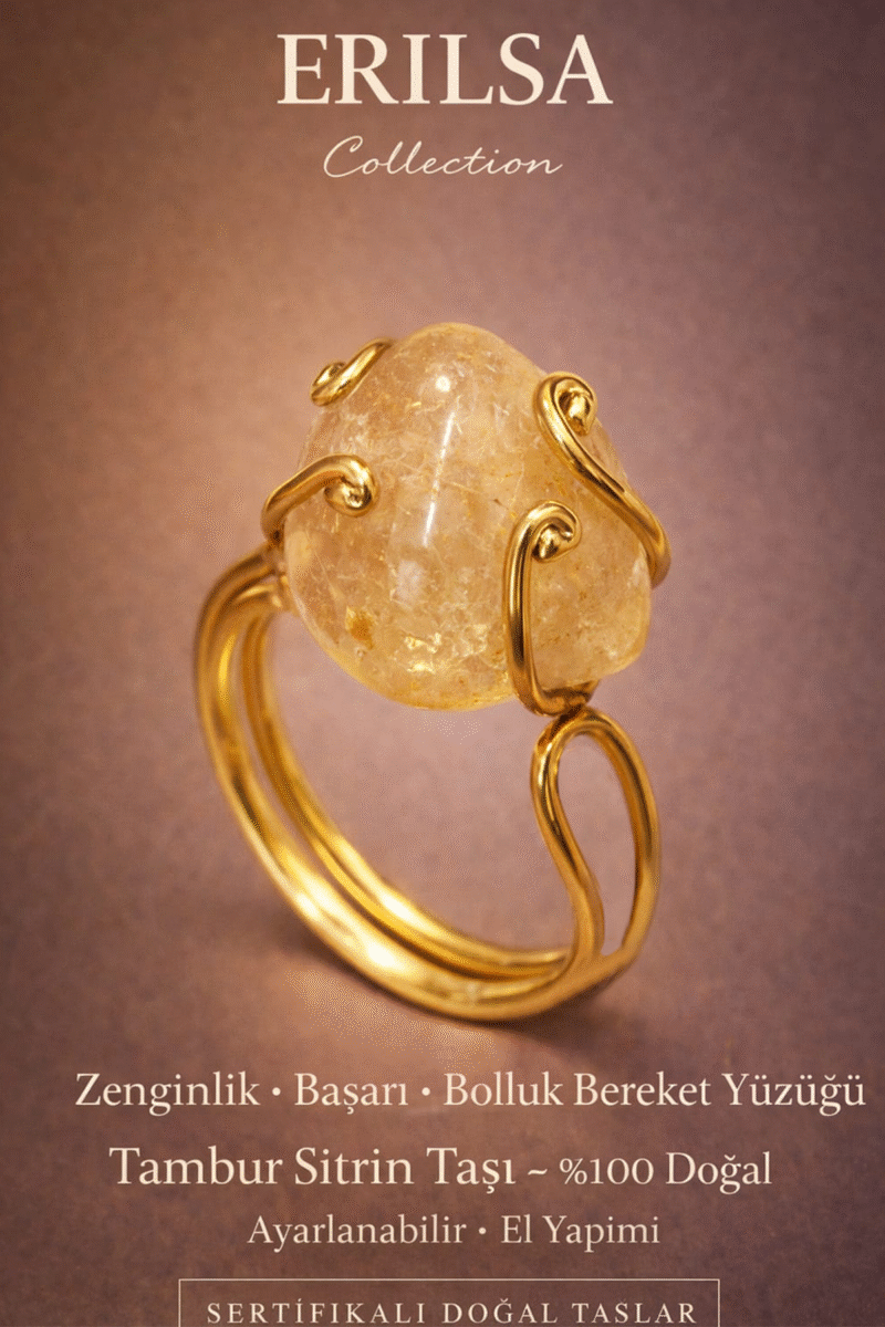 Sertifikalı Zenginlik Başarı Bolluk Bereket Yüzüğü – Tambur Sitrin Taşı Ayarlanabilir El Yapımı