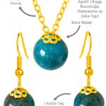 Sertifikalı Gold Küre Model Apatit Taşı Kolye Ve Küpe Seti - Gümüş Aparatlı