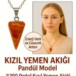 Sertifikalı Pandül Model Kızıl Yemen Akiği Kolye – Nazar ve Stres Karşıtı Koruma Taşı