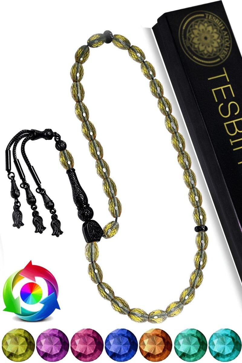 Sertifikalı Ortam Işığına Göre 7 Renk Değiştiren Doğal Diaspor Sultanit Sultan Zultanit Taşı Tesbih Sarı Mavi Mineli Telkari Püsküllü