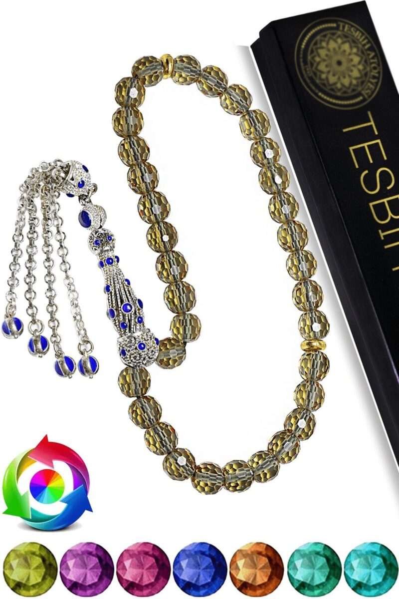 Sertifikalı Ortam Işığına Göre 7 Renk Değiştiren Doğal Diaspor Sultanit Sultan Zultanit Taşı Tesbih Mavi Mineli Telkari Püsküllü