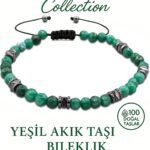 Sertifikalı Fasetli Terahertz - Yeşil Akik Taşı Bileklik - İnce Model Denge ve Doğal Şifa