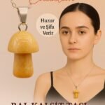 Sertifikalı Mantar Model Bal Kalsit Taşı Kolye Huzur ve Şifa Veren Doğal Taş