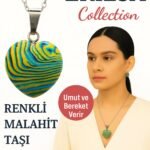 Sertifikalı Kalp Model Renkli Malahit Doğal Taş Kolye – Umut ve Bereket Verir