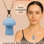 Sertifikalı Mantar Model Angelit Melek Taşı Kolye - Huzur ve Dinginlik Veren Doğal Taş