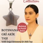 Sertifikalı Yıldız Model Botswana Gri Akik Doğal Taş Kolye – Mutluluk ve Pozitif Enerji