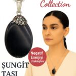 Sertifikalı Zirkon Taşlı Şungit Doğal Taş Kolye – Negatif Enerji Koruma Denge ve Şifa Taşı