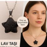 Sertifikalı Yıldız Model Lav Taşı Doğal Taş Kolye – Güç ve Dayanıklılık Taşı