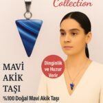 Sertifikalı Piramit Model Mavi Akik Taşı Kolye - Dinginlik ve Huzur Veren Doğal Taş