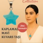 Sertifikalı Yıldız Model Kaplamalı Su Mavisi Kuvars Doğal Taş Kolye – Zihni Sakinleştiren Enerji