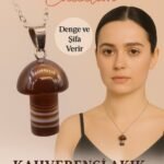 Sertifikalı Mantar Model Kahverengi Akik Taşı Kolye - Denge ve Şifa Veren Doğal Taş