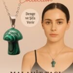 Sertifikalı Mantar Model Malahit Taşı Kolye - Denge ve Şifa Veren Doğal Taş Kolye
