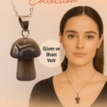 Sertifikalı Mantar Model Siyah Akik Taşı Kolye - Güç ve İlham Veren Doğal Taş