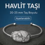 Sertifikalı Doğal Havlit Taşı Gümüş Kaplama Ayarlanabilir Bileklik – Sakinlik ve Huzur