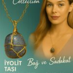 Sertifikalı Tel Sargılı Doğal İyolit Taşı Kolye – Altın Kaplama Sezgi ve Farkındalık Taşı