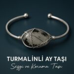 Sertifikalı Doğal Turmalinli Ay Taşı Gümüş Kaplama Ayarlanabilir Bileklik – Sezgi ve Denge