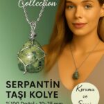 Sertifikalı Gümüş Tel Sargılı Serpantin Yılan Taşı Kolye – 20-25 mm Denge ve Arınma Taşı