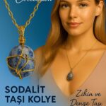 Sertifikalı Gold Renkli Doğal Sodalit Taşı Kolye – Zihin ve Denge Taşı