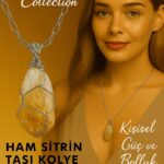 Sertifikalı Gümüş Tel Sargılı Diş Formu Sitrin Taşı Kolye – 25-30 mm Bereket ve Enerji Taşı