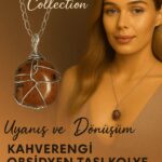 Sertifikalı Gümüş Tel Sargılı Kahverengi Obsidyen Taşı Kolye – 30-35 mm Koruma ve Dönüşüm Taşı