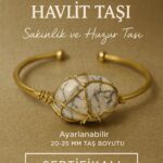 Sertifikalı Doğal Havlit Taşı Ayarlanabilir 24K Altın Kaplama Bileklik 20-25 mm