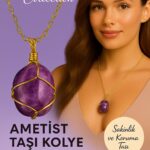 Sertifikalı Tel Sargılı Doğal Ametist Taşı Kolye – Altın Kaplama Sakinlik ve Koruma Taşı