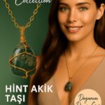 Sertifikalı Tel Sargılı Gold Renkli Doğal Hint Akik Taşı Kolye – Doğanın Dingin Gücü