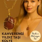 Sertifikalı Gold Renkli Doğal Kahverengi Yıldız Taşı Kolye – Parıltı ve Motivasyon Taşı