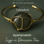 Sertifikalı Doğal Labradorit Taşı Ayarlanabilir 24K Altın Kaplama Bileklik 20-25 mm