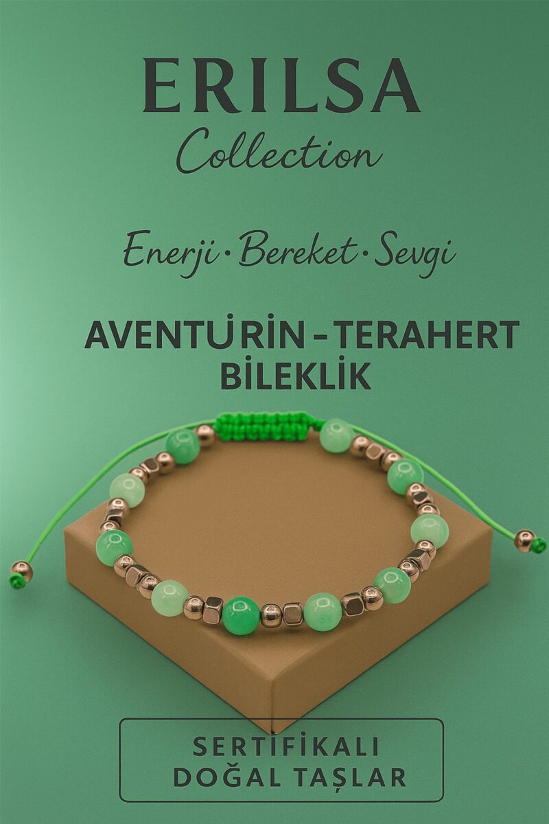 Sertifikalı Terahertz Aventurin Doğal Taş Bileklik - Enerji Bereket Sevgi Taşı
